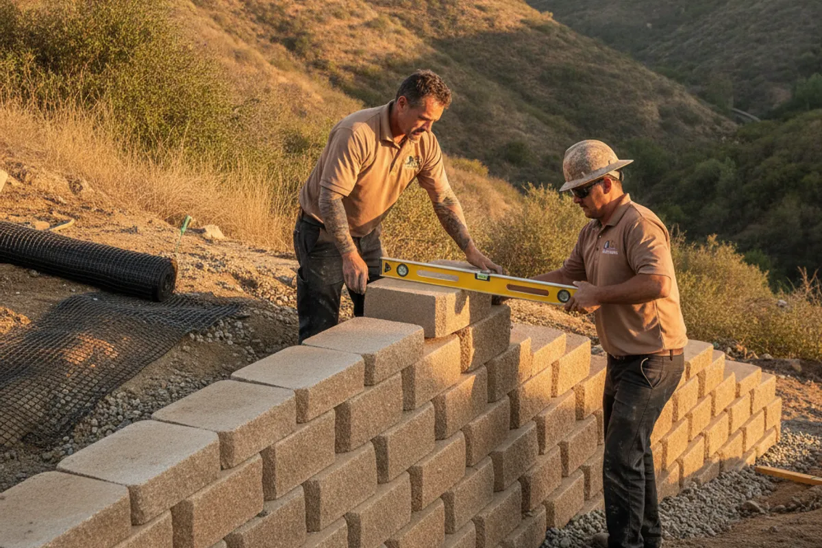 Natural stone retaining wall on a terraced hillside.